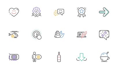 Ranking star, Download and Spa stones line icons for website, printing. Collection of Cogwheel, Teamwork, Brandy bottle icons. Click hand, Ice cream, Gpu web elements. Smile chat. Vector