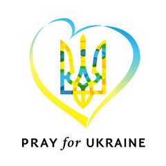 Pray for Ukraine, Ukrainian love emblem concept vector illustration. Praying for Ukraine peace. Save Ukraine from Russia