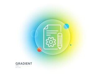 Documentation line icon. Gradient blur button with glassmorphism. Technical instruction sign. Transparent glass design. Documentation line icon. Vector