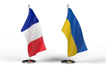 3d rendering two flags Ukraine France negotiations, war, peace, conflict, aggression, friendship, summit