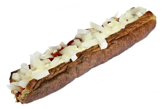 Dutch frikandel speciaal isolated on white background