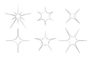 Vector collection of contour black and white flares. Flashes and glitter for comics.