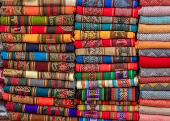 Argentina, in the village of Humahuaca, colourful local textiles. 