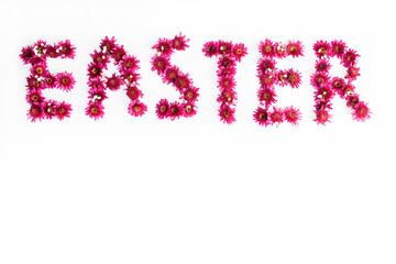 Easter concept banner made from real flowers. Happy Easter concept 