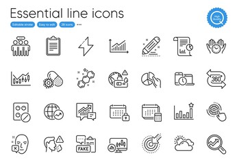 Clipboard, Sunny weather and Face declined line icons. Collection of Candlestick chart, Energy, Time management icons. Safe time, Calendar, 360 degree web elements. Targeting. Vector