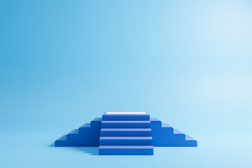 blue stairs podium on blue background, minimal concept,  showcase for product. 3D render