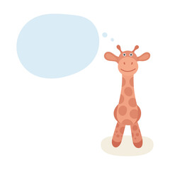 Thinking giraffe. Cute toy giraffe with speech bubble. Drawing illustration in cartoon style. Part of set.