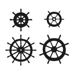 Silhouette of steering-wheel rudders. Vector black white doodle sketch outline retro isolated illustration.