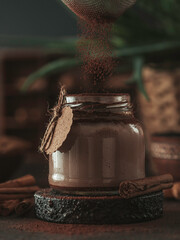 Delicious chocolate milk. Milkshake chocolate. Healthy food. Milk drink. Selective focus