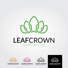 Minimal leaf crown logo template - vector