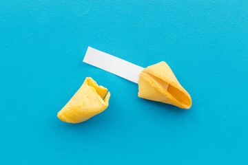 Chinese fortune cookie with space for message text on empty blank