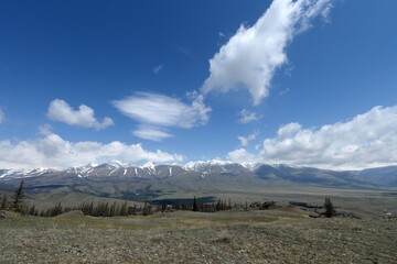 Mountain landscape near the North Chui ridge in the Kosh-Agach district of the Altai Republic. Russia