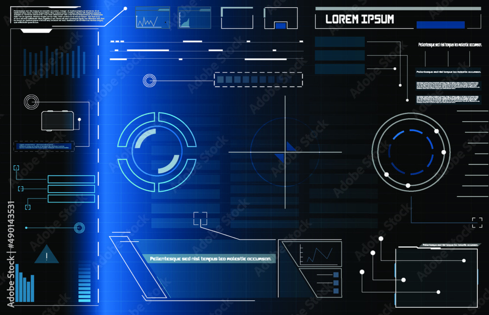 Poster hud, ui, ux, gui futuristic user frame interface screen elements set. high tech screen for video gam