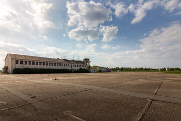 Main building with tower at abandoned US Airbase Heidelberg. NATO
