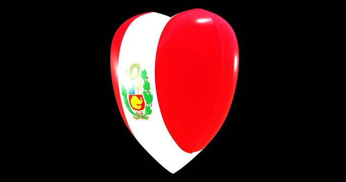 Flag of Peru on turning Heart 3D Loop Animation with Alpha Channel 4K UHD 60FPS