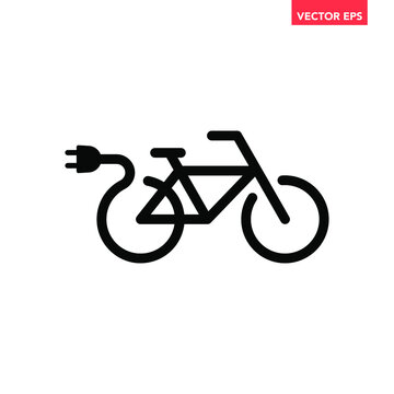 Black single electro bike line icon, simple eco transport friendly flat design vector pictogram, infographic for app logo web website button ui ux interface elements isolated on white background
