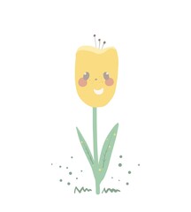 Yellow tulip. Hand-drawn vector flower character.