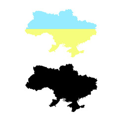 Ukraine map. Black outline map. Ukrainian blue and yellow flag map stock vector illustration object isolated, for web, for print