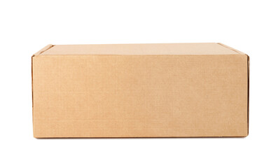One closed cardboard box isolated on white