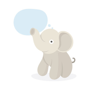 Thinking elephant. Cute toy elephant with speech bubble. Drawing illustration in cartoon style. Part of set.