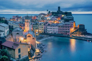 Zelfklevend Fotobehang view of the town of vernazza at blue hour © Francesca Emer