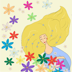 cartoon illustration of a woman with flowers