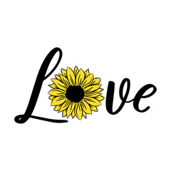 Sunflower Love vector Illustration isolated on white background. Sunflower love flower decor