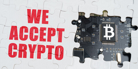On the puzzles there is a processor with a bitcoin symbol and it says - We accept crypto