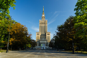 Beautiful view of the Palace of Culture and Science in Warsaw, Poland