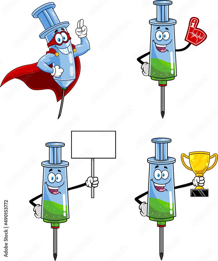 Wall mural syringe vaccine cartoon character series. vector collection set isolated on white background