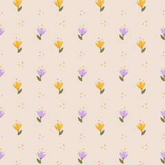 Seamless pattern with cute flowers in pastel colors