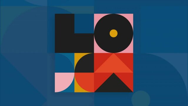 Abstract colorful background in 2D flat style. Motion. Cartoon animation of moving geometric contrasting bright figures, children studies concept.