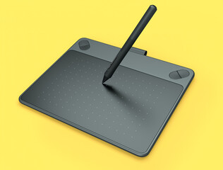 Graphic tablet and pen for illustrators, designers and photographers on yellow