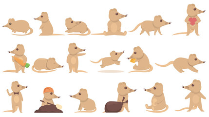 Obraz premium Shrew icons set cartoon vector. Agriculture animal. Domestic farm