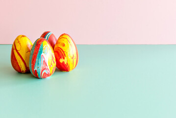 Easter concept, Easter decoration on pink and green background