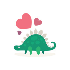 Dinosaur in love. Cute dinosaur and hearts. Dinosaur cartoon character illustration. Part of set.