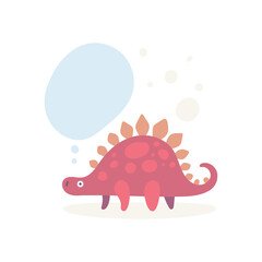 Thinking cute dinosaur with speech bubble. Dinosaur cartoon character illustration. Part of set.