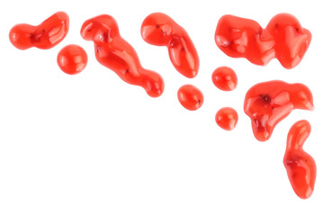 Red strawberry jam isolated on white background with clipping path and full depth of field, Top view with copy space for your text. Flat lay. Flat lay