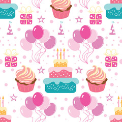 Happy Birthday. Seamless pattern for a holiday, celebration, wedding, festivities, joys. Vector image. 