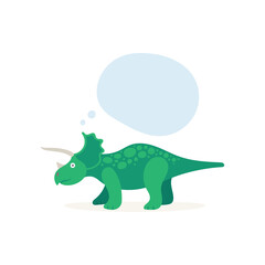 Thinking cute dinosaur with speech bubble. Dinosaur cartoon character illustration. Part of set.