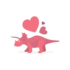 Dinosaur in love. Cute dinosaur and hearts. Dinosaur cartoon character illustration. Part of set.