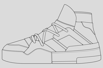 Fototapeta na wymiar Shoes sneaker outline drawing vector, Sneakers drawn in a sketch style, black line sneaker trainers template outline, vector Illustration. 