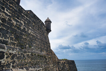 View of the castle EL Morro in front of the Atlantic Ocean in Puerto Rico