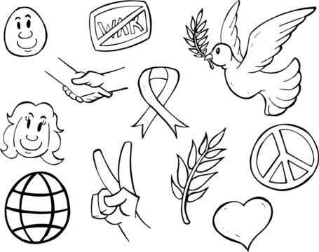 Peace icons cartoon black and white