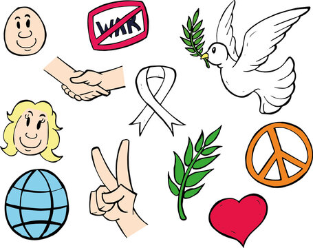 Peace icons cartoon full color