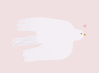 Cute pastel print with white bird. Vector hand drawn illustration. - 490166914