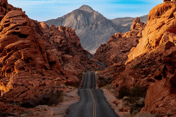 Landscape of a road through the Valley of Fire National Park, Nevada, California - Powered by Adobe