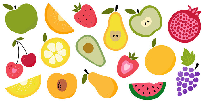 Cute bright colors of fruits vector collections. Big set graphic elements