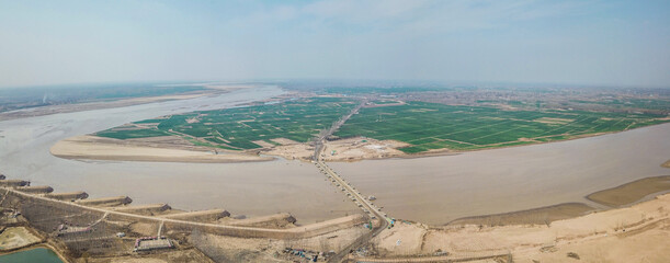 Panoramic view of the Yellow River in Kaifeng, Henan Province, China