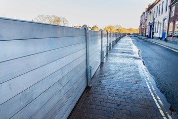 Obraz premium Bewdley , river Severn,flood barriers erected to protect local population,Bewdley Bridge,Worcestershire,England,UK
